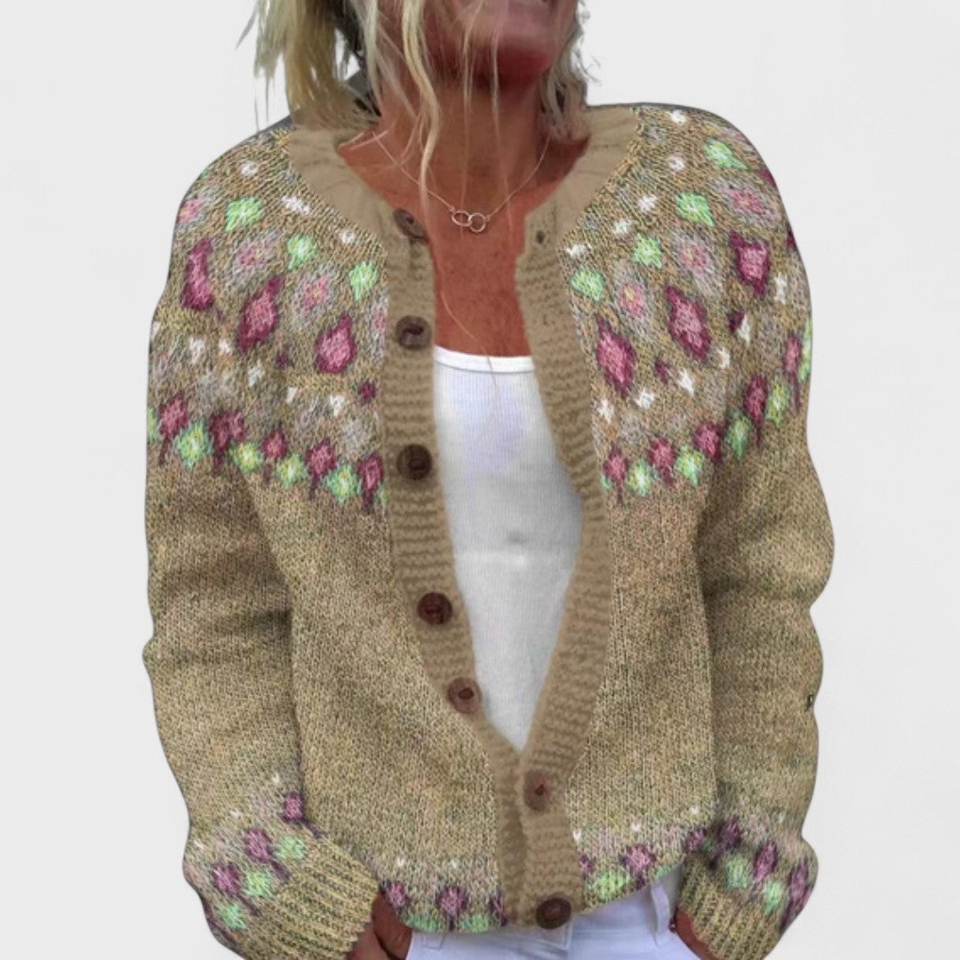 Lianne Verde Bosco – Stylish patterned oversized knitted cardigan