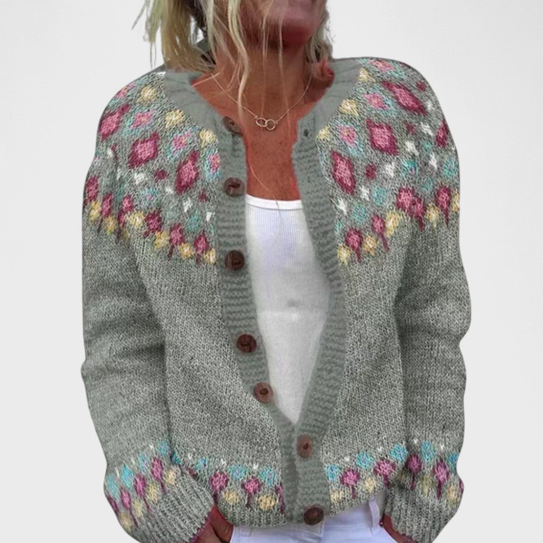 Lianne Verde Bosco – Stylish patterned oversized knitted cardigan