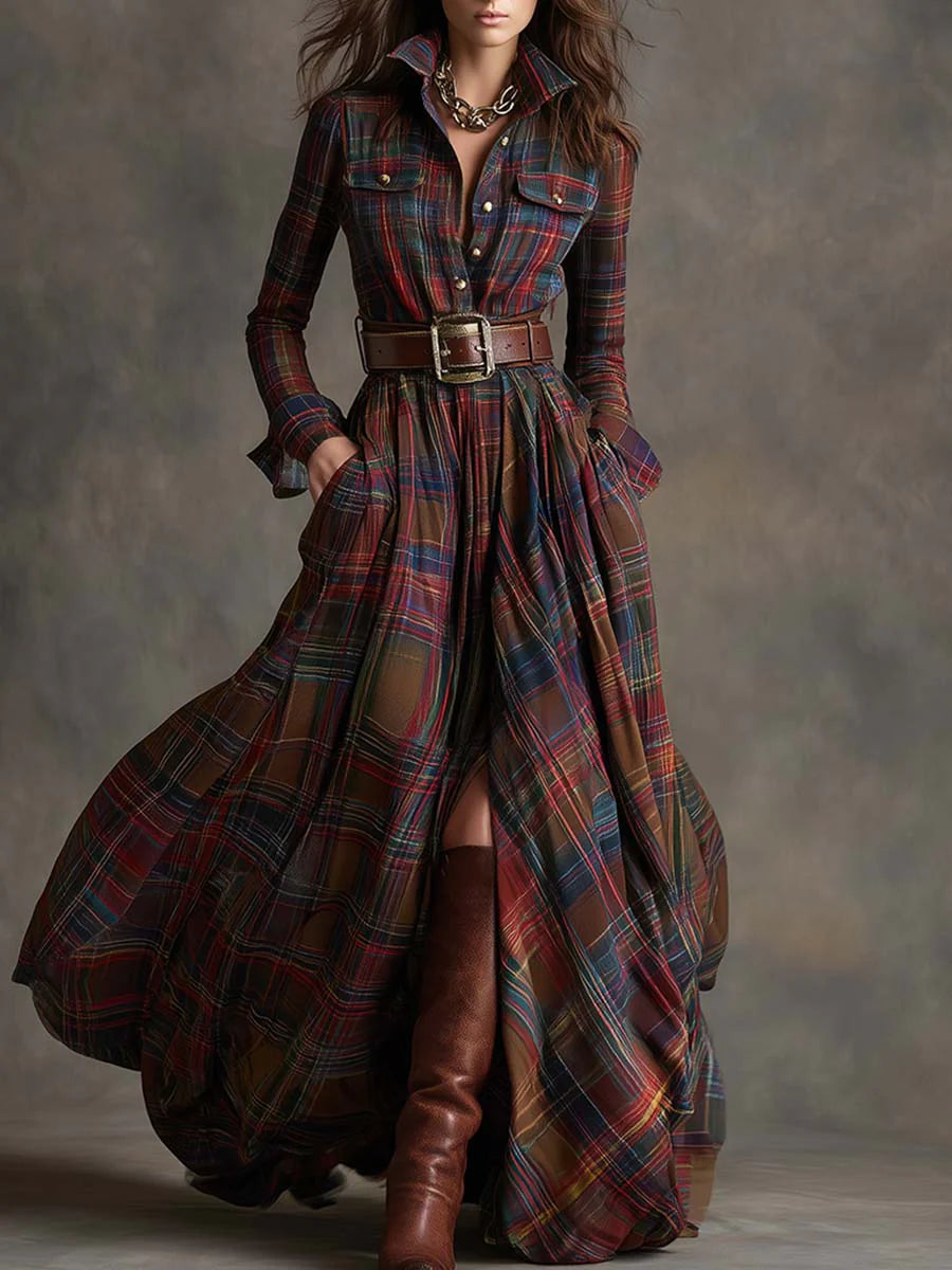 Beatriz | Checked Long Dress