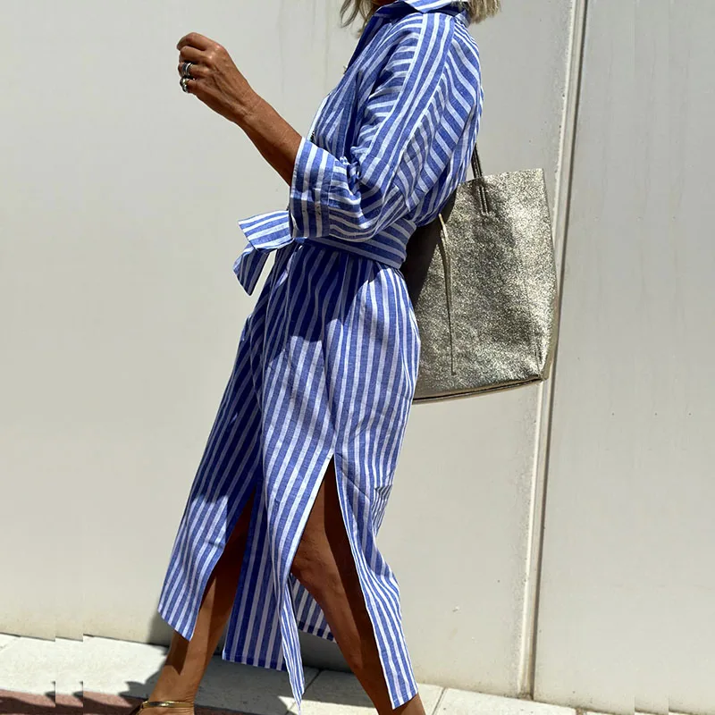 Sophie - Elegant Striped Shirt Dress