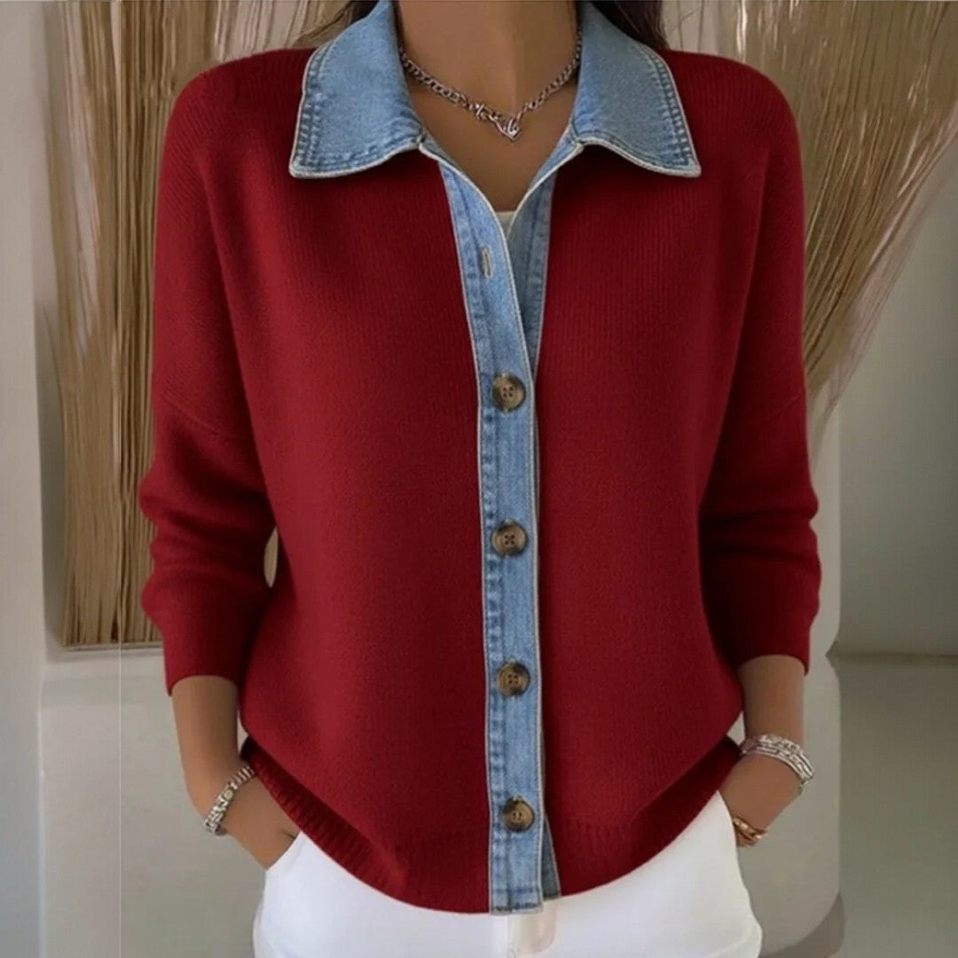 GIULIA - Knit Sweater with Denim Collar