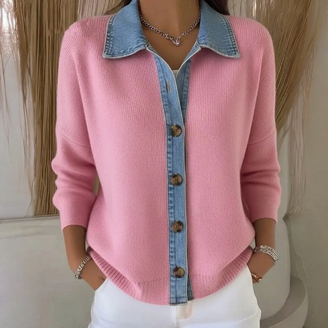 GIULIA - Knit Sweater with Denim Collar