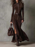 Jess | Belted Suede Dress with Zipper