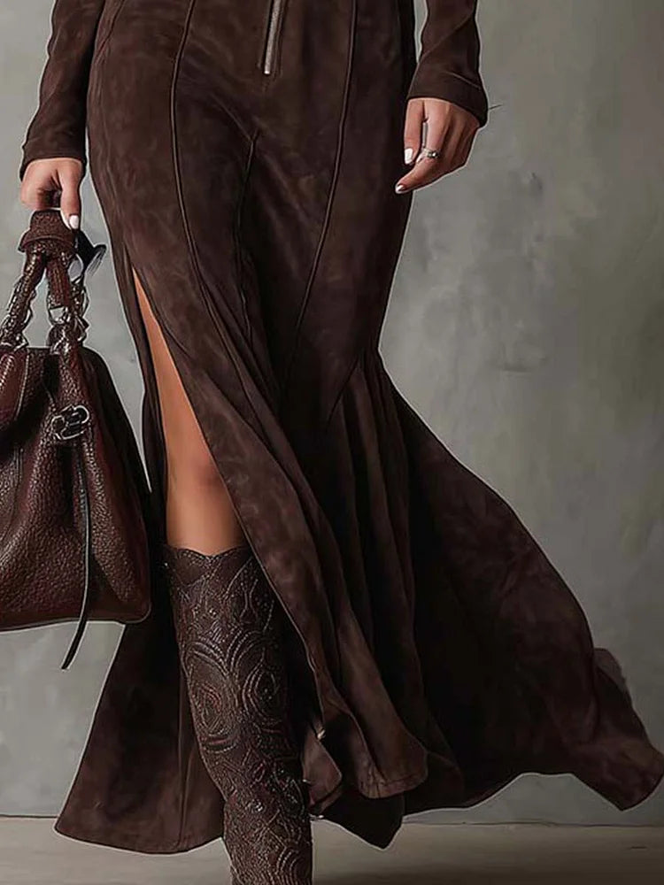 Jess | Belted Suede Dress with Zipper