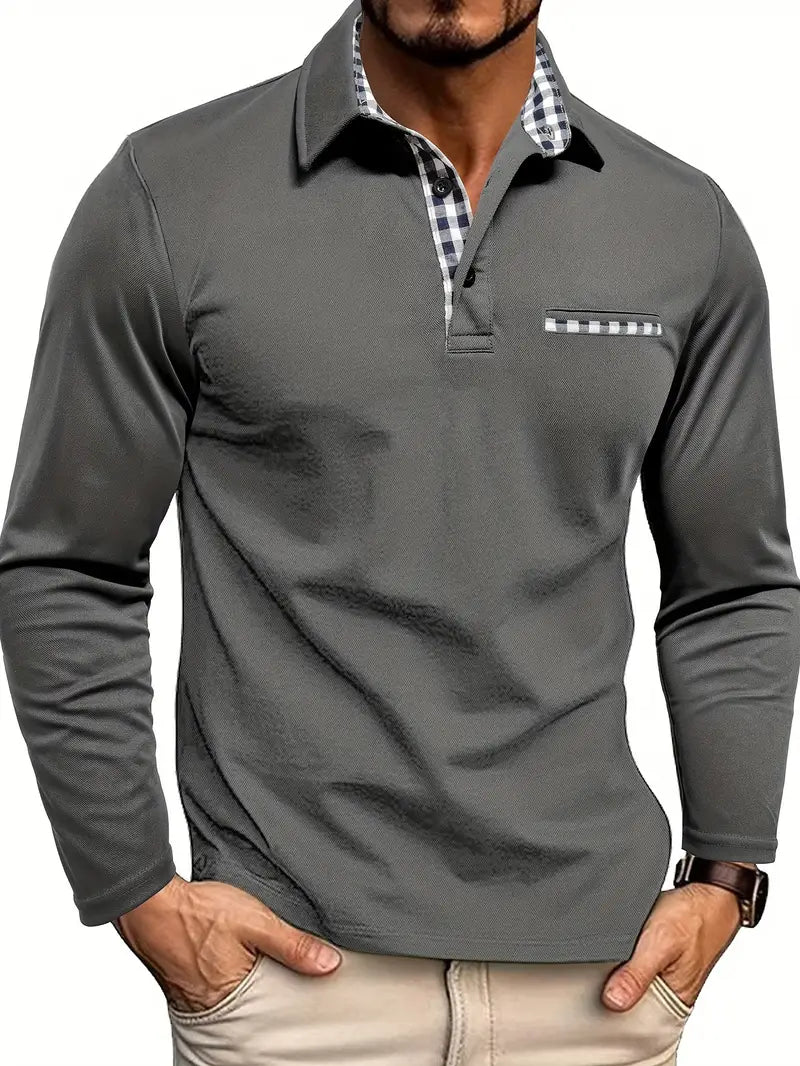 Vittorio | Men's Long Sleeve Polo Shirt | Check Trim