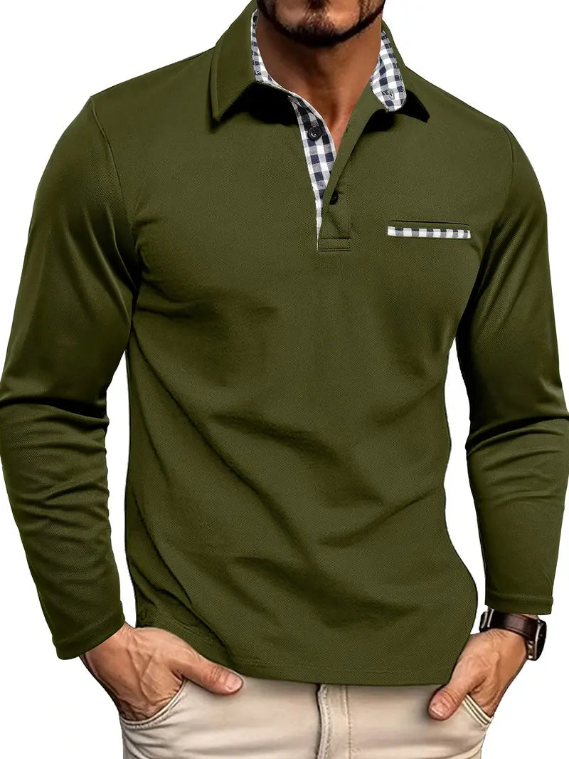 Vittorio | Men's Long Sleeve Polo Shirt | Check Trim