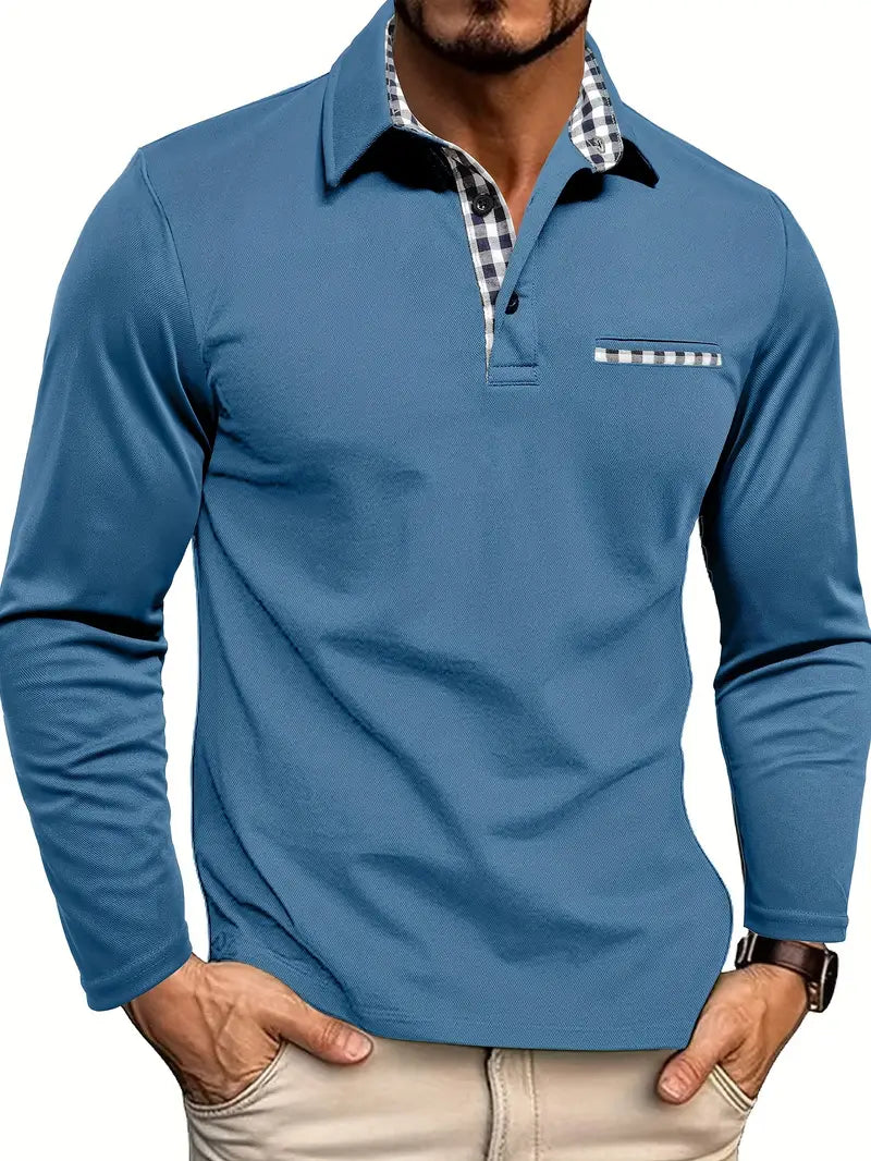 Vittorio | Men's Long Sleeve Polo Shirt | Check Trim