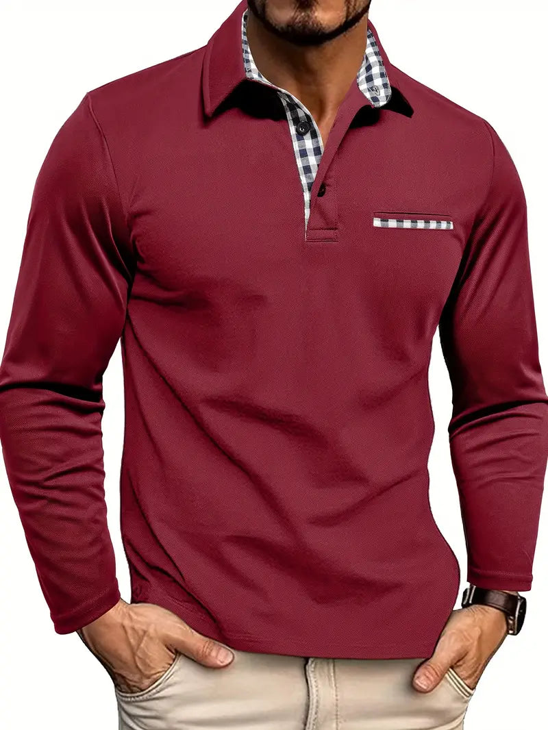 Vittorio | Men's Long Sleeve Polo Shirt | Check Trim