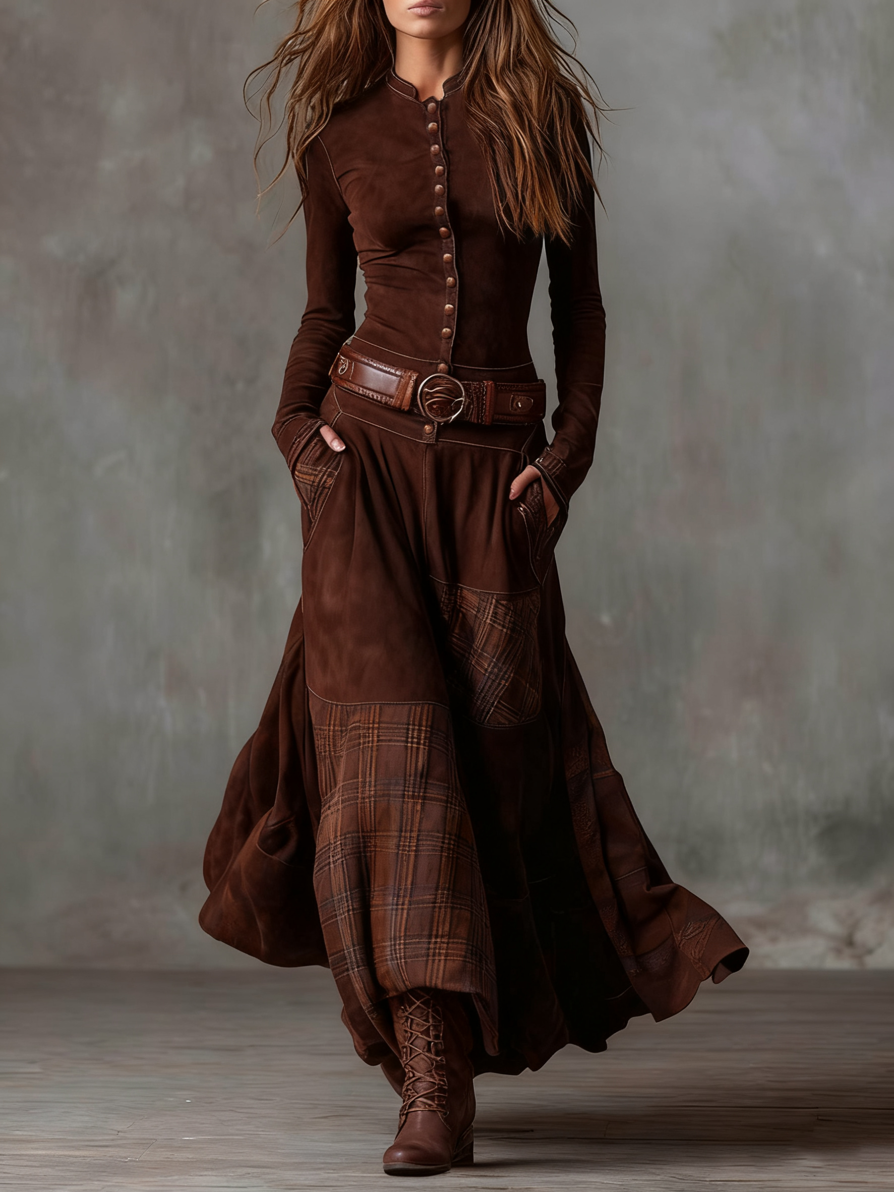 Elisa | Belted Suede Maxi Dress
