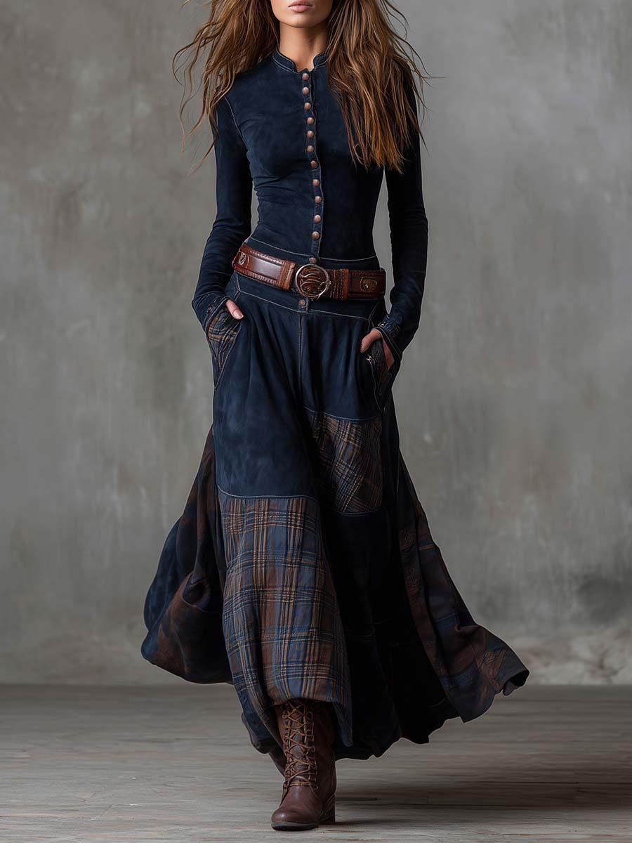 Elisa | Belted Suede Maxi Dress