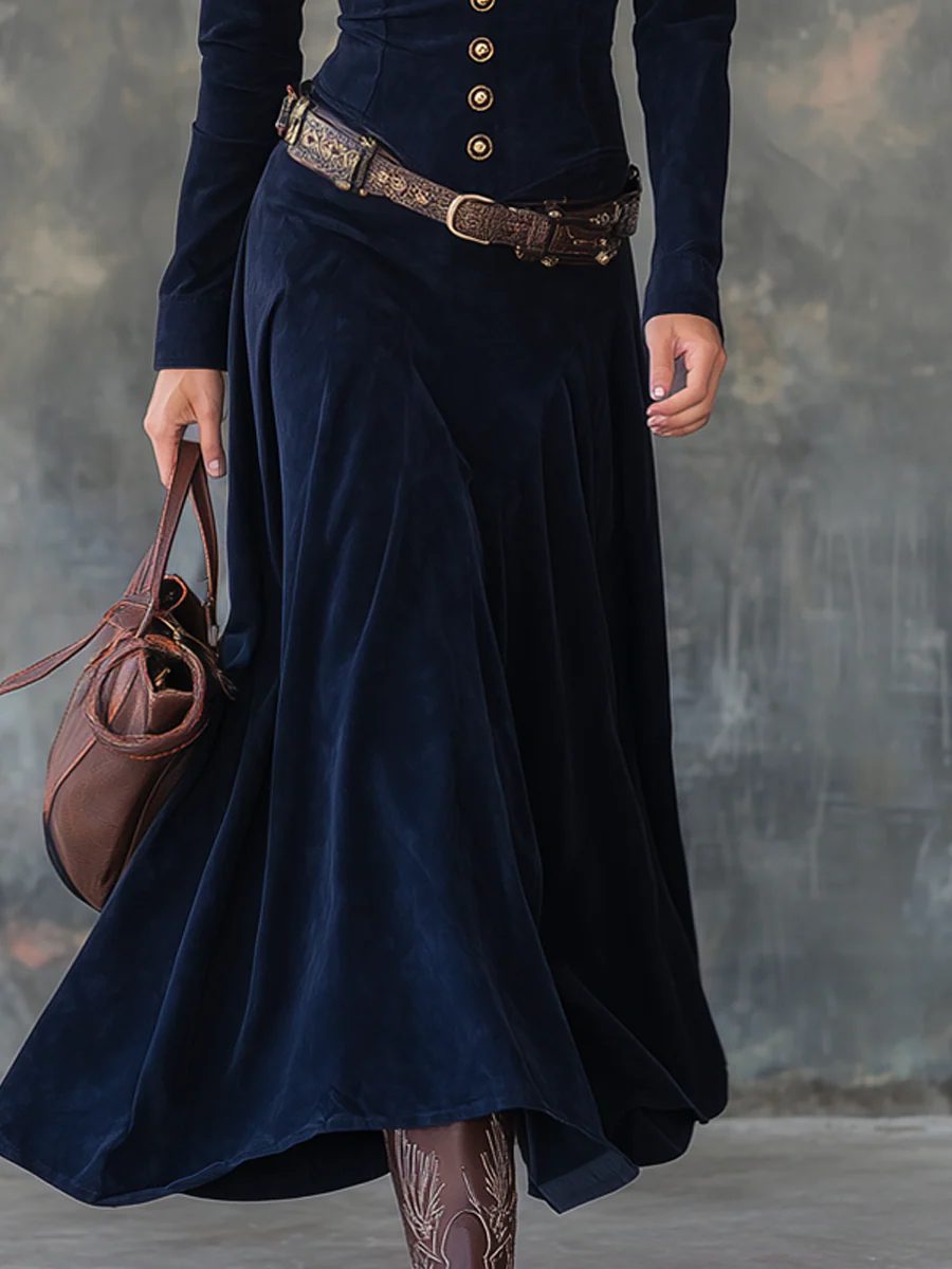 Iwona | Kemerli Suede Maxi Dress