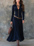 Iwona | Kemerli Suede Maxi Dress