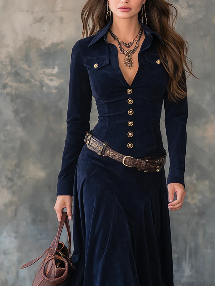 Iwona | Kemerli Suede Maxi Dress