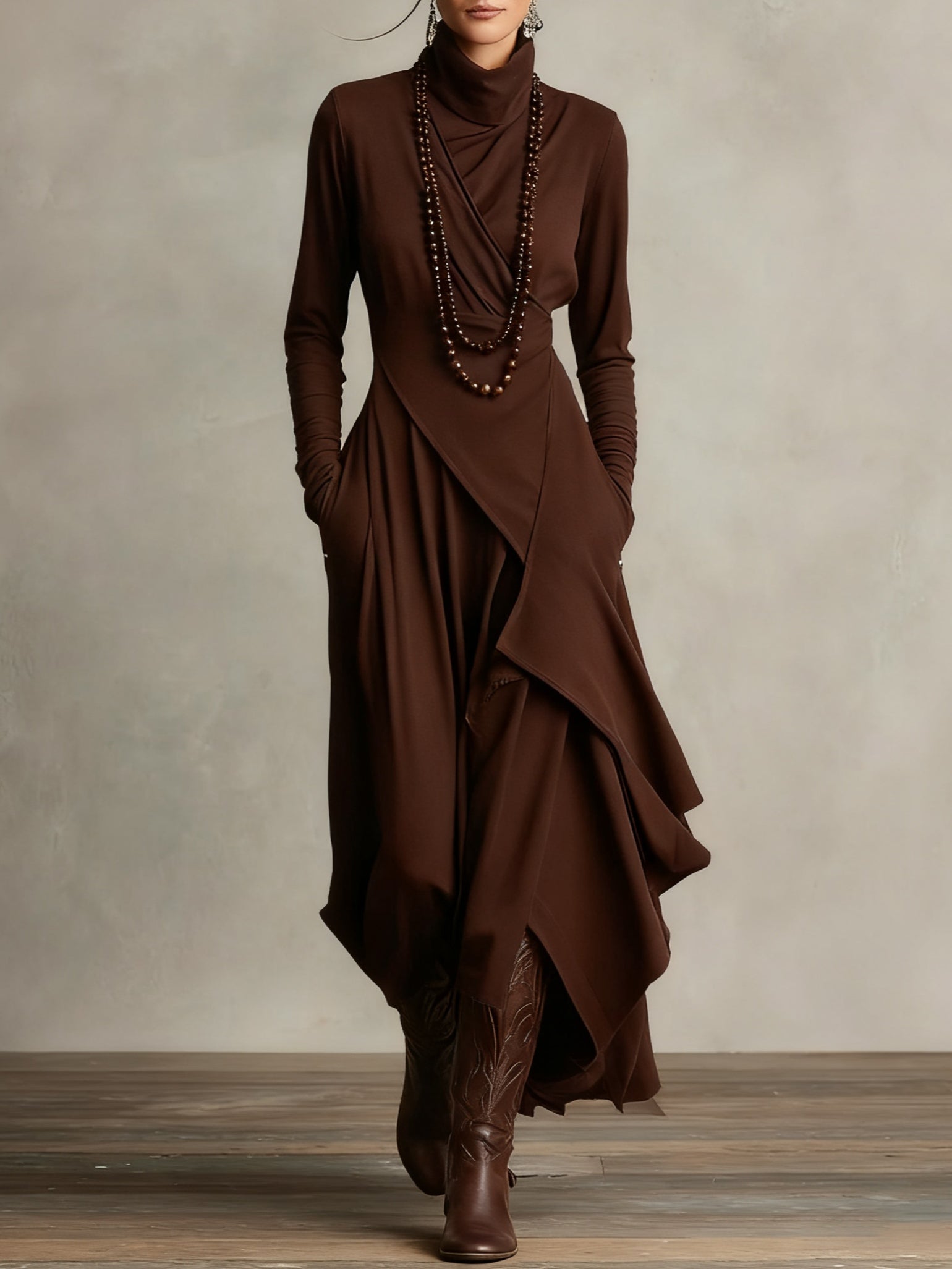 Sandra | Asymmetrical High Neck Purple Maxi Dress