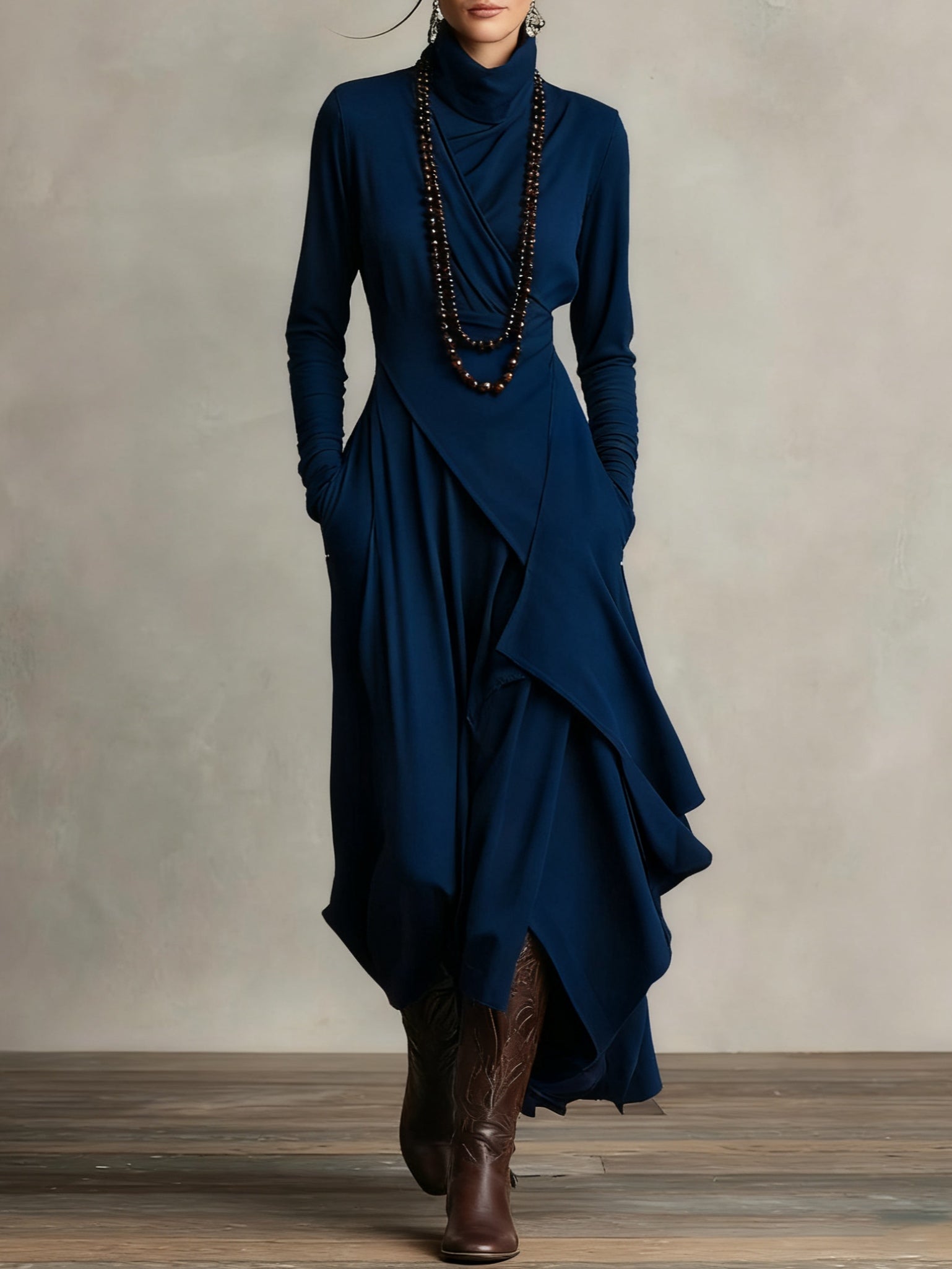 Sandra | Asymmetrical High Neck Purple Maxi Dress
