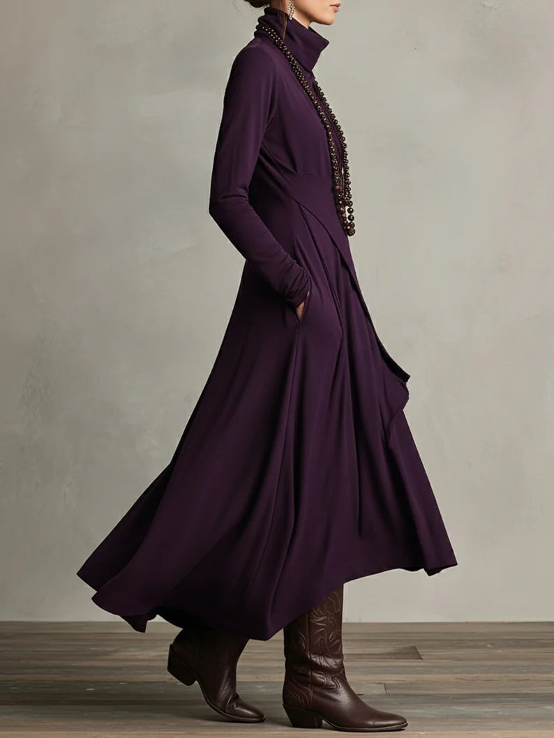 Sandra | Asymmetrical High Neck Purple Maxi Dress