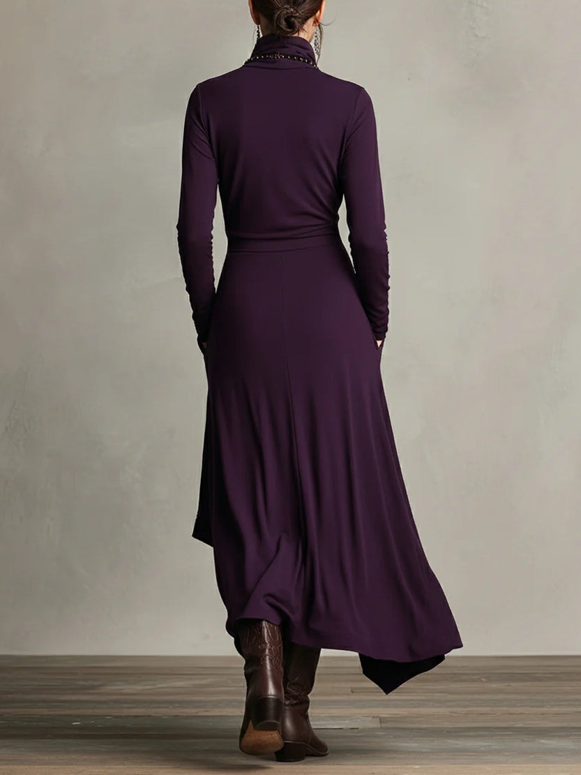 Sandra | Asymmetrical High Neck Purple Maxi Dress