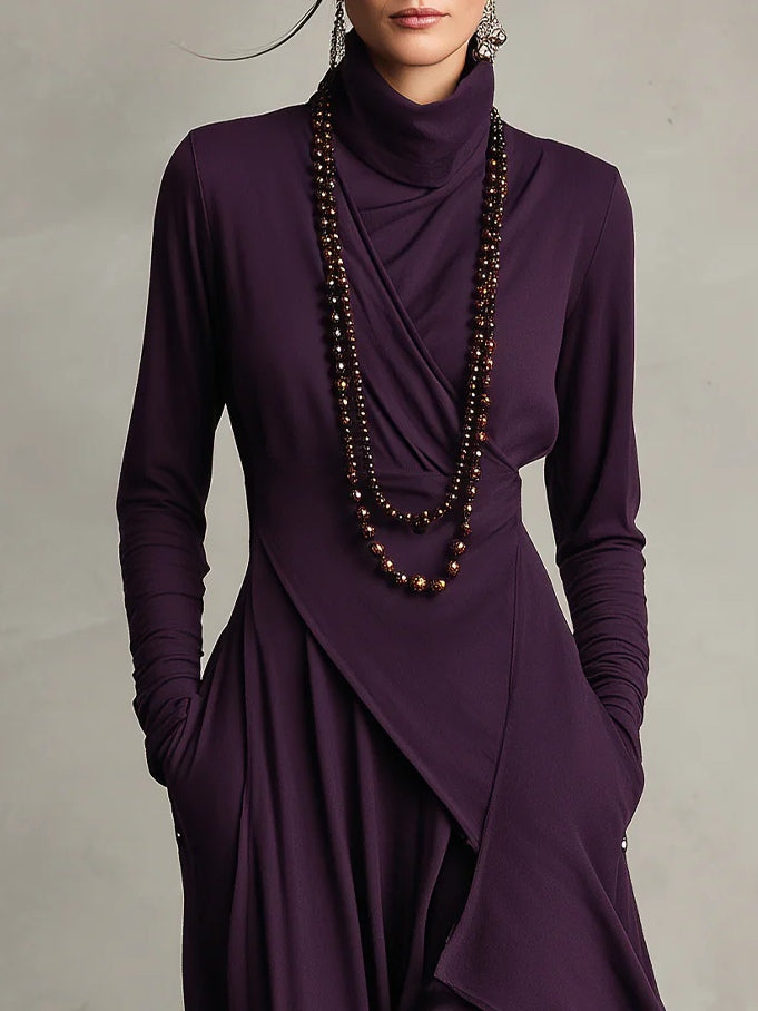 Sandra | Asymmetrical High Neck Purple Maxi Dress