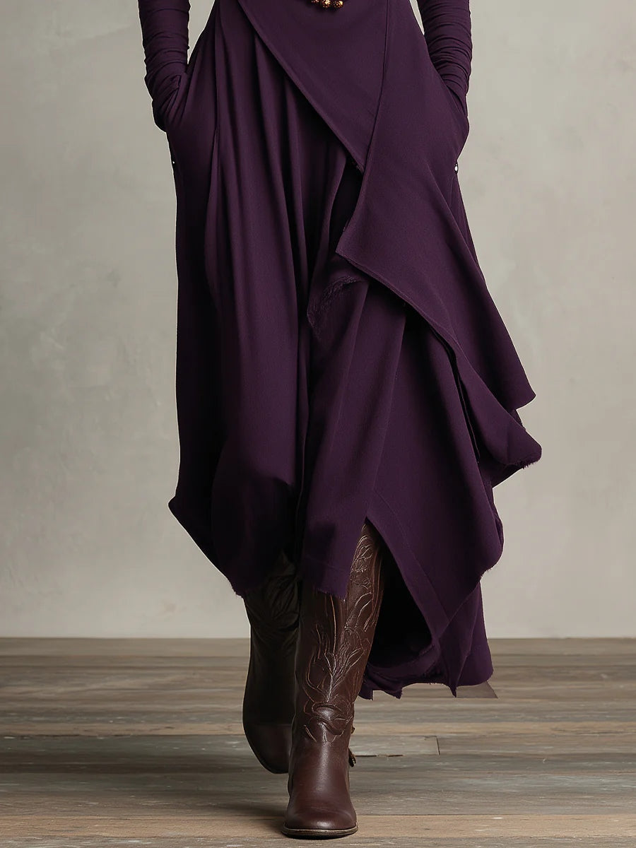 Sandra | Asymmetrical High Neck Purple Maxi Dress
