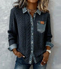 Ambra | Denim Detailed Patchwork Knit Top