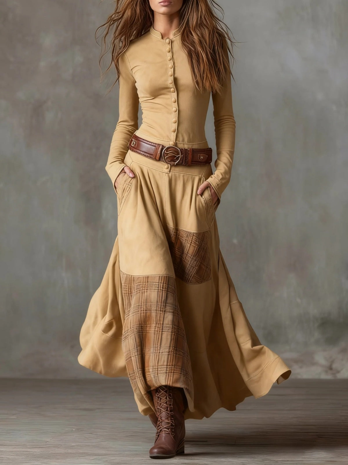 Elisa | Belted Suede Maxi Dress