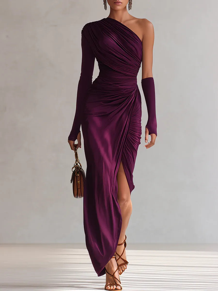 Rosalia - Stylish Purple Maxi Dress One Shoulder