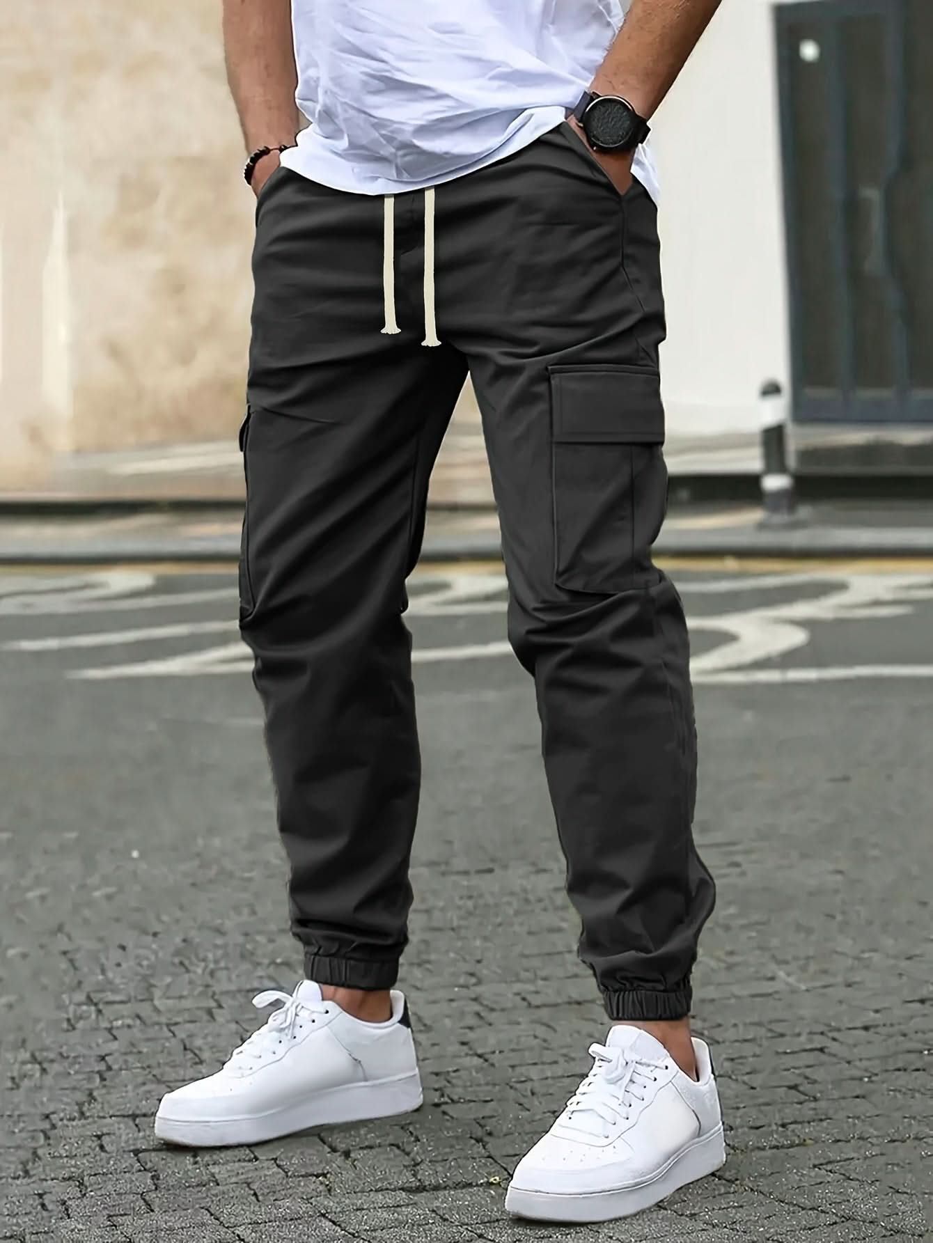 Men’s Relaxed Fit Cargo Jogger Pants with Drawstring Waist