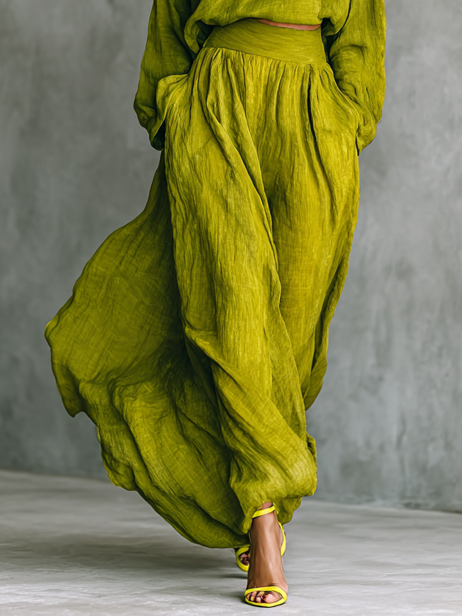 Women's Green Outfit in Cotton and Linen Blend