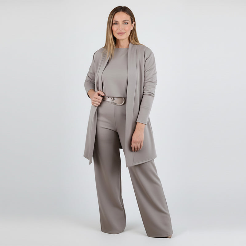 Elegant 3-Piece Set consisting of Long Cardigan, Top, and Trousers