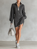 Soft Knit Mini Dress with Polo Collar and Zip