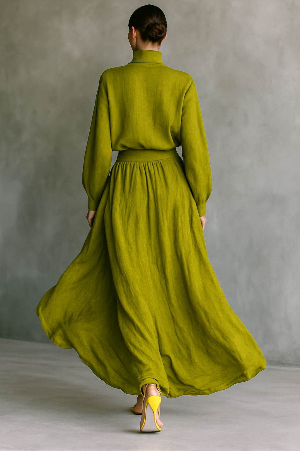 Women's Green Outfit in Cotton and Linen Blend