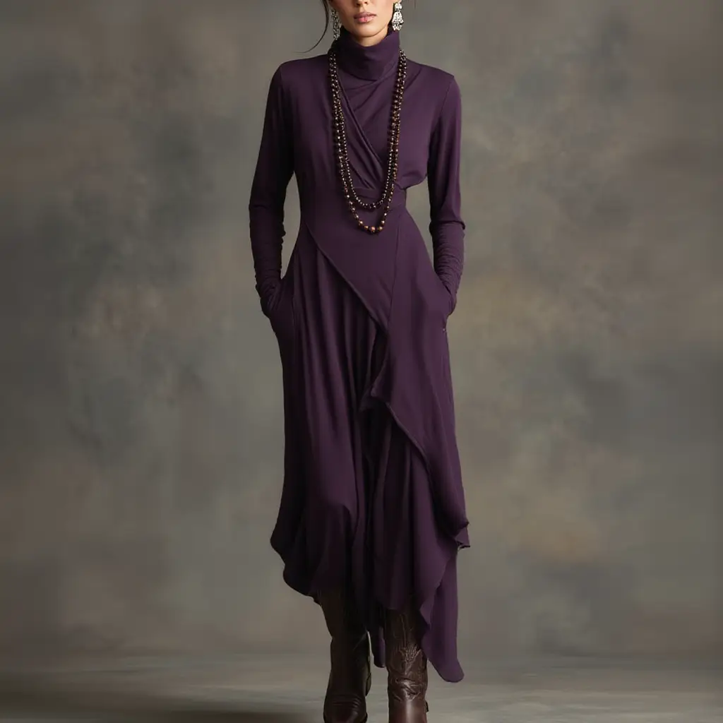 Sandra | Asymmetrical High Neck Purple Maxi Dress