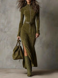 Evelyn | Belted Suede Dress and Zipper