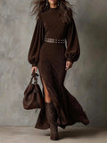 Retro Long Sleeve Dress, High Neck