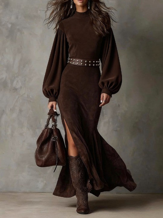 Retro Long Sleeve Dress, High Neck