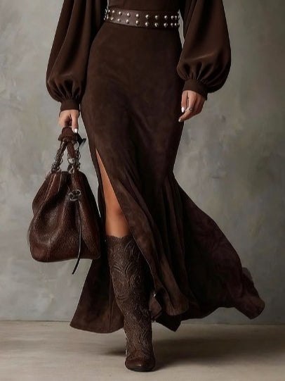 Retro Long Sleeve Dress, High Neck