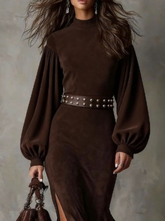 Retro Long Sleeve Dress, High Neck