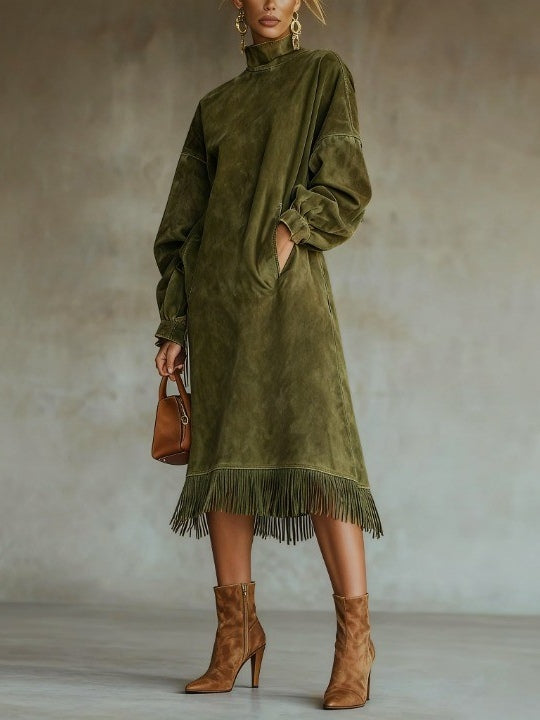 Aurora | Suede Fringed Dress