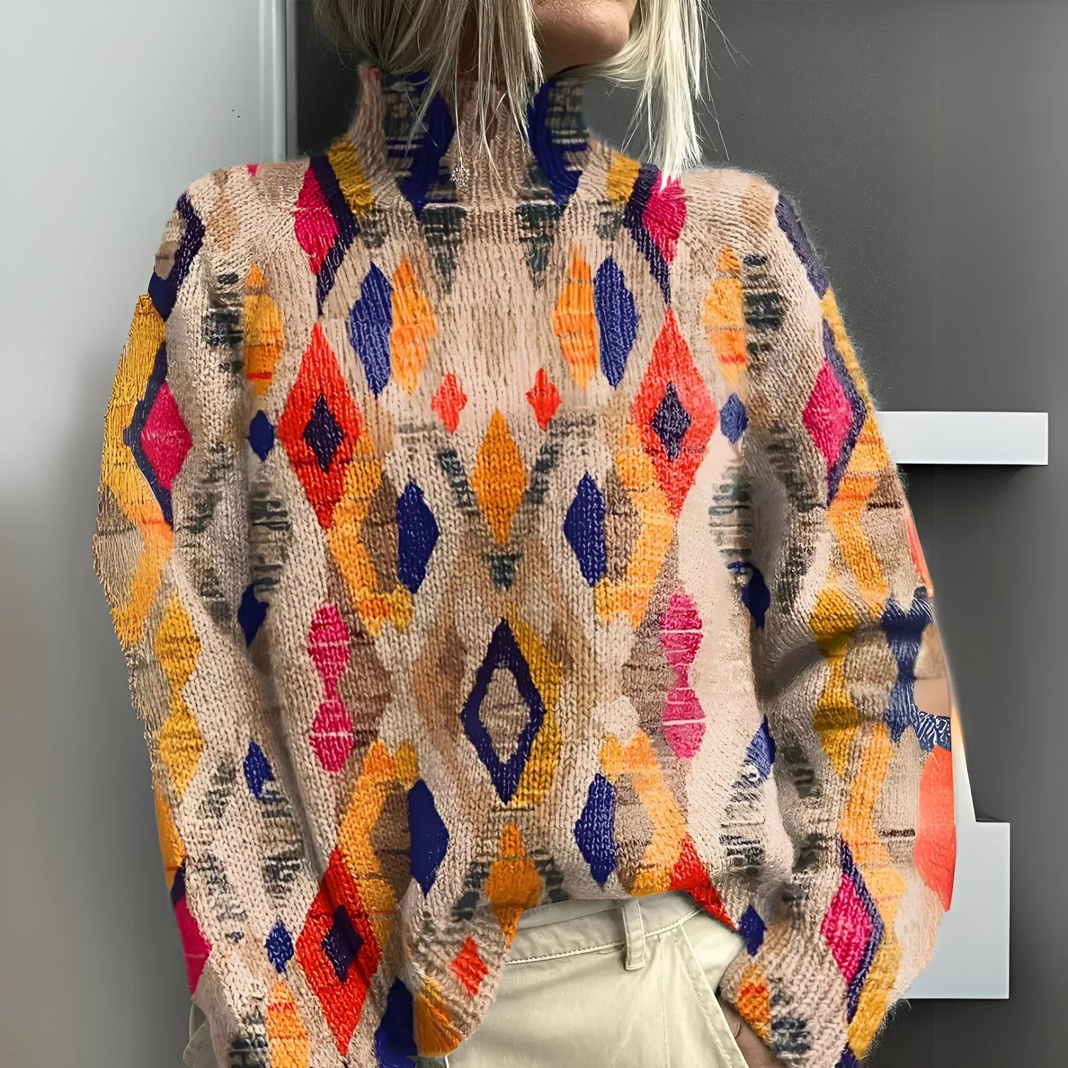 Fenna - Geometric Diamond Knit Sweater