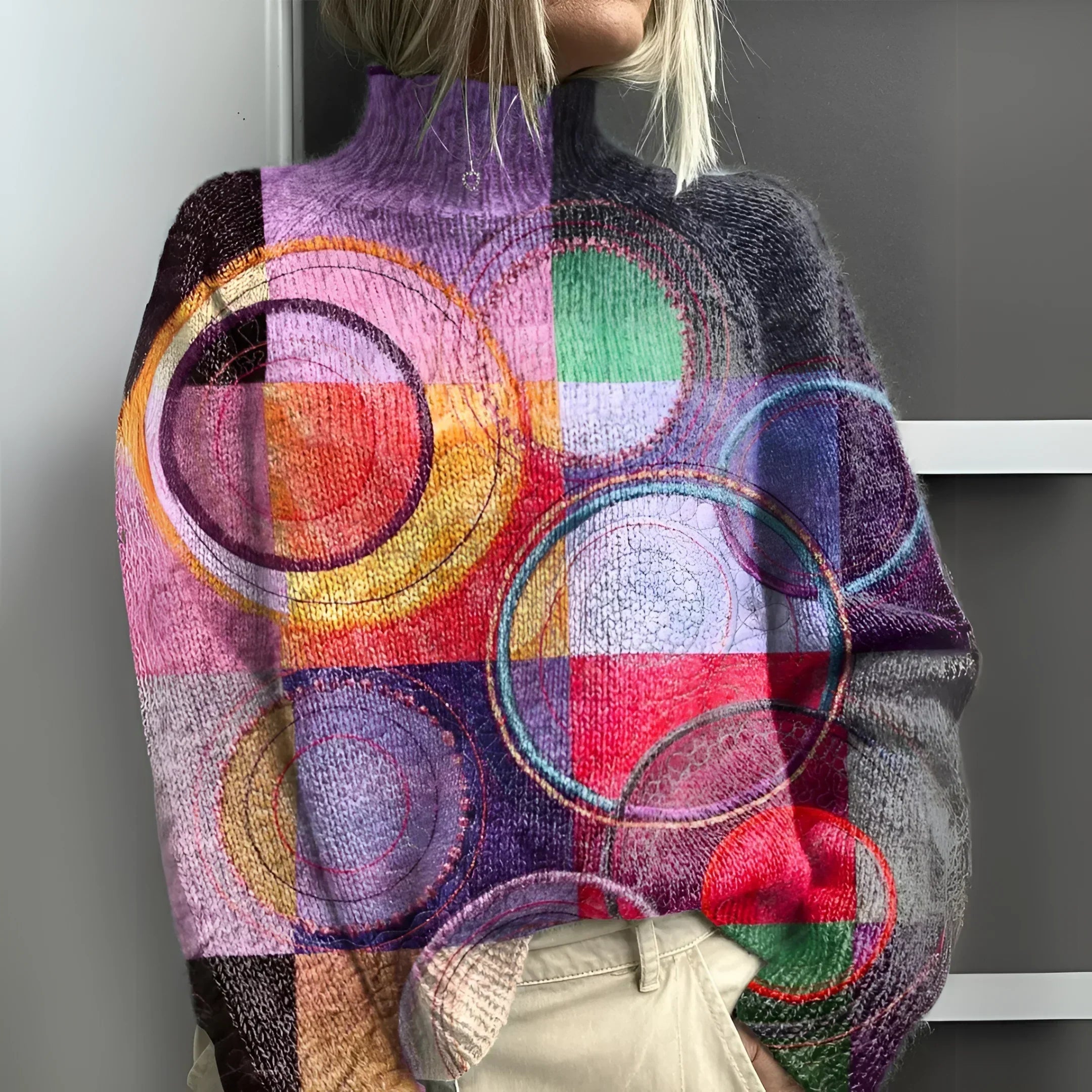 Jasmijn - Color Block Knit High Neck Sweater