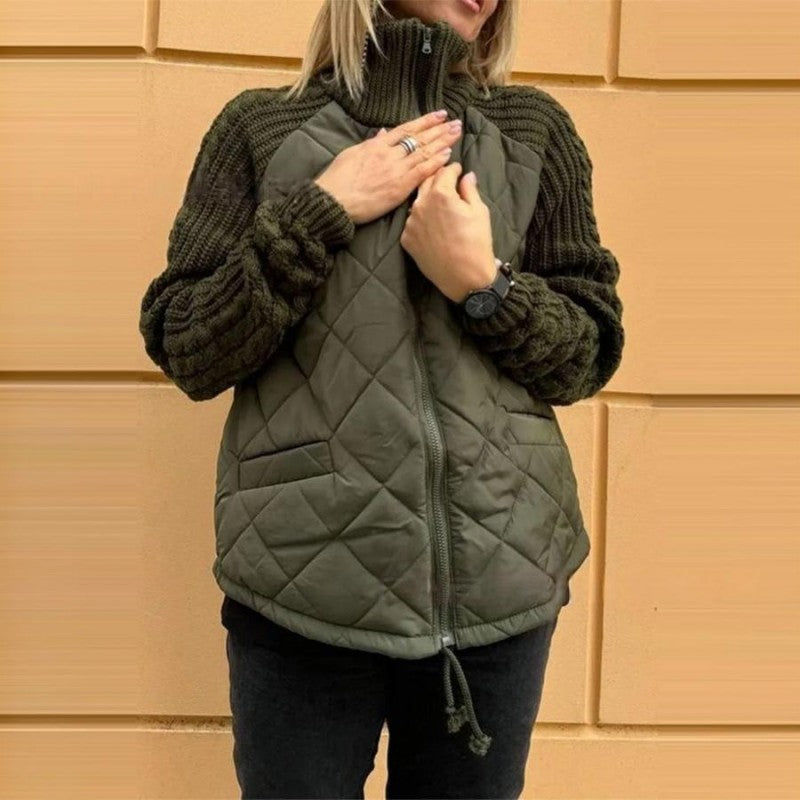 Knitted Patchwork Puffer Jacket for Women
