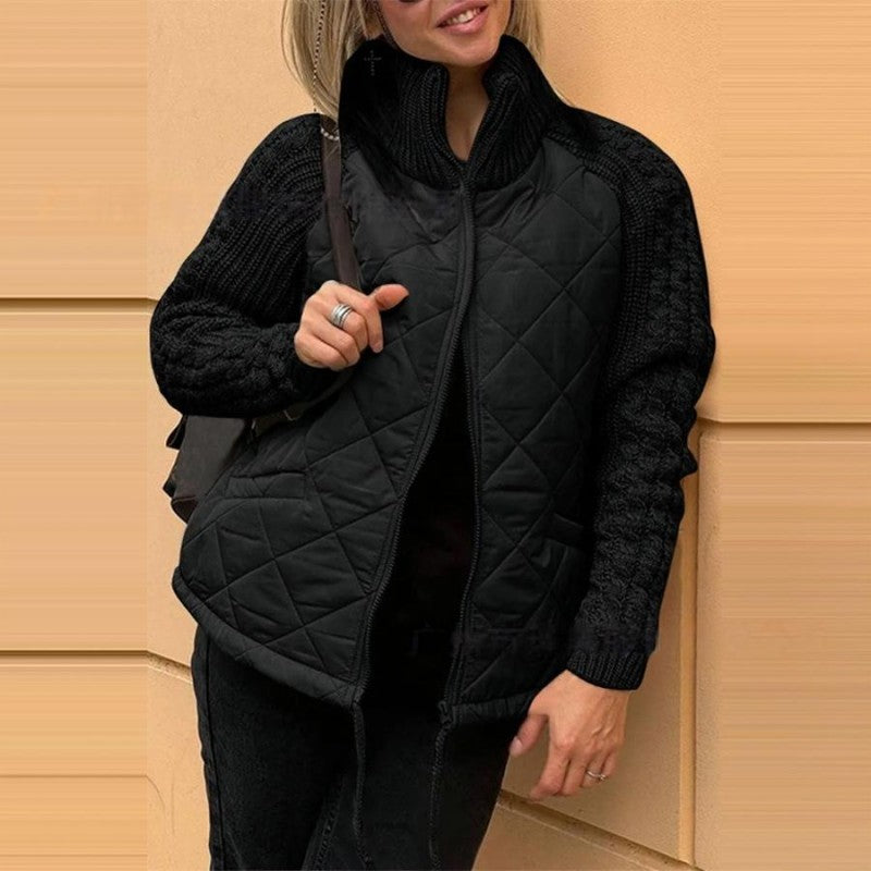 Knitted Patchwork Puffer Jacket for Women