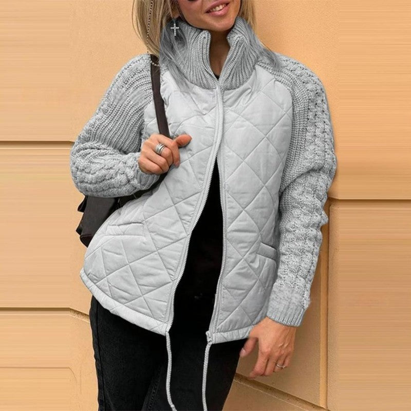Knitted Patchwork Puffer Jacket for Women