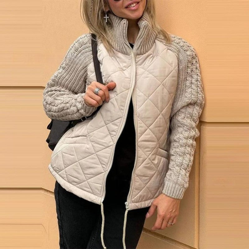Knitted Patchwork Puffer Jacket for Women