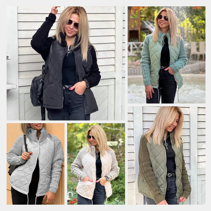 Knitted Patchwork Puffer Jacket for Women