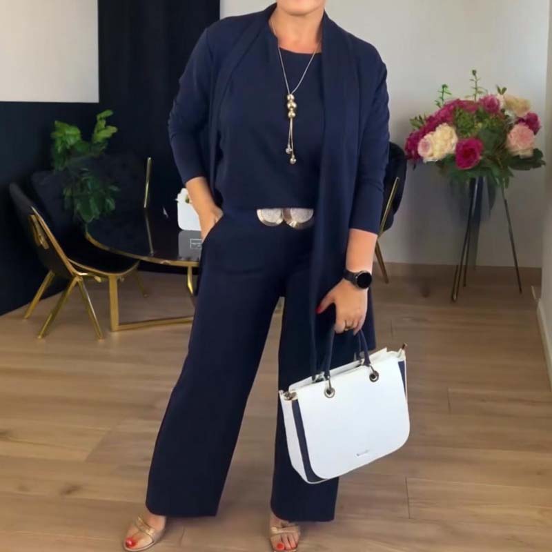 Elegant 3-Piece Set consisting of Long Cardigan, Top, and Trousers