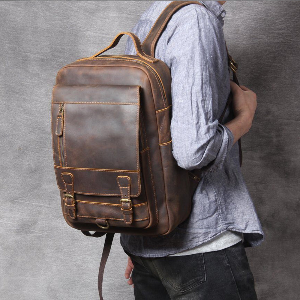 Jason - Premium Brown Leather Backpack