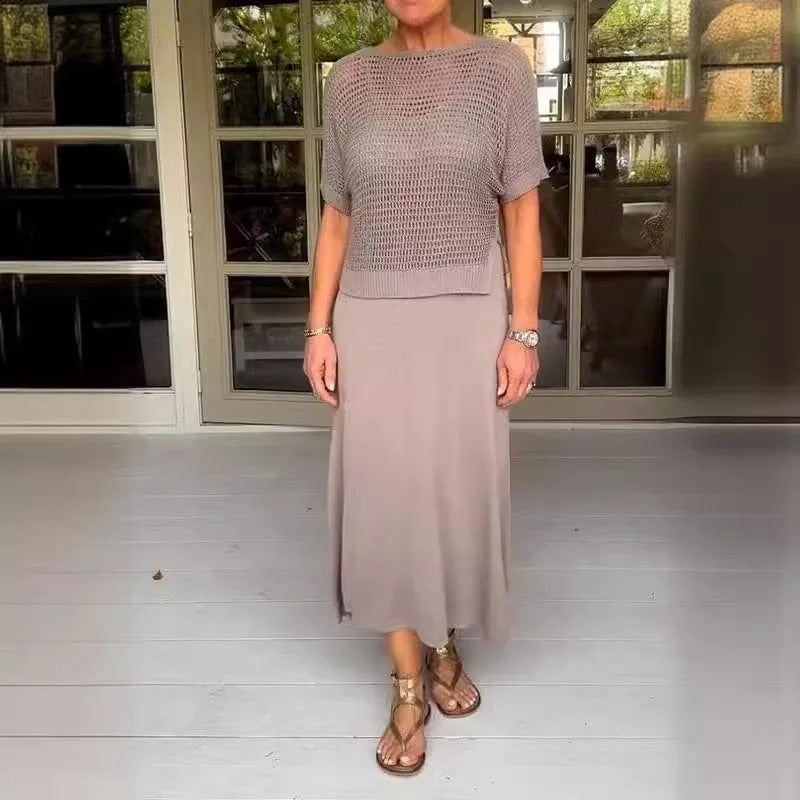 Alma - Elegant 2-Piece Dress + Perforated Top