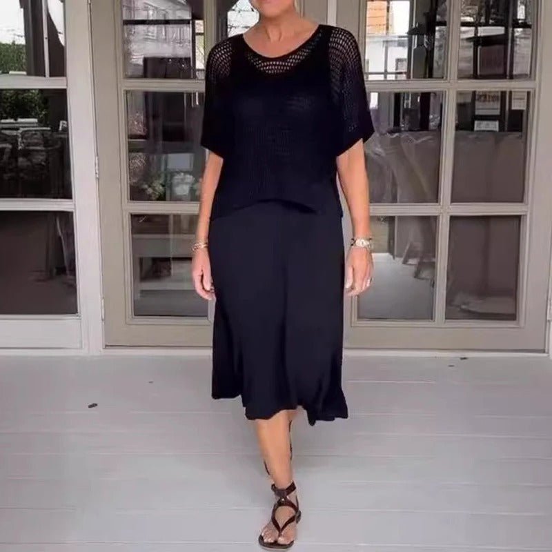 Alma - Elegant 2-Piece Dress + Perforated Top