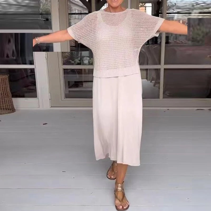 Alma - Elegant 2-Piece Dress + Perforated Top